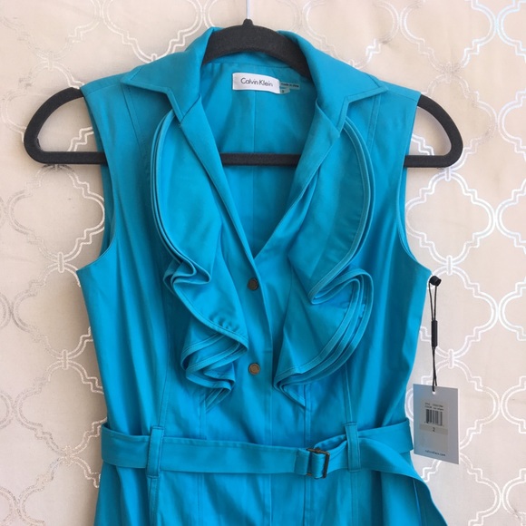 Calvin Klein Button Down Sleeveless Ruffle dress - Picture 2 of 6